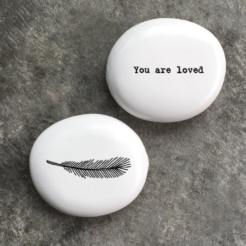 You Are Loved Porcelain Feather Pebble