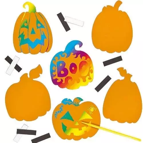 Pumpkin Scratch Art Magnets - Pack of 12