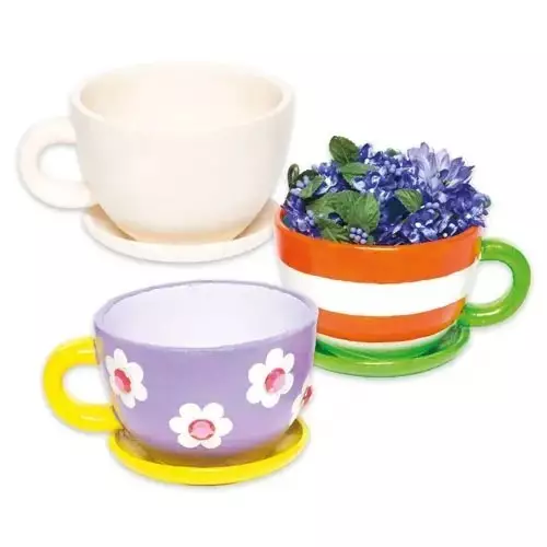 Cup & Saucer Ceramic Planters - Pack of 2