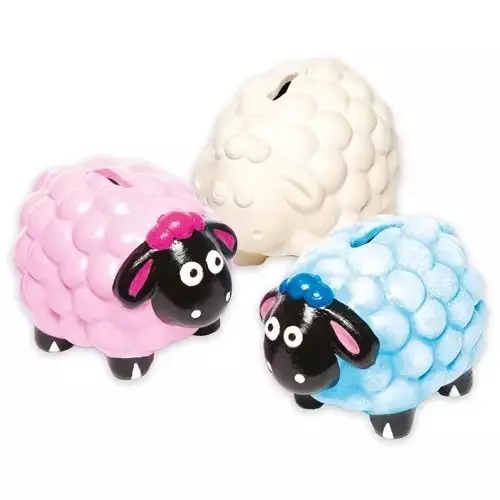 Fluffy Sheep Ceramic Coin Banks - Pack of 2