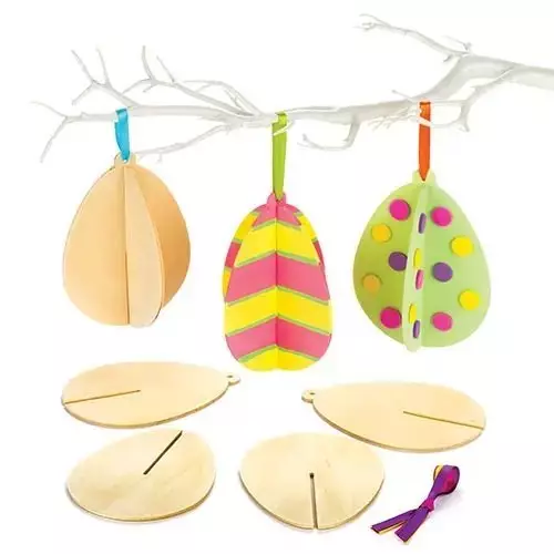 Wooden 3D Easter Eggs - Pack of 6
