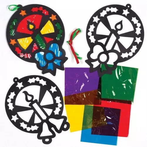 Christmas Wreath Stained Glass Decoration Kits - Pack of 6