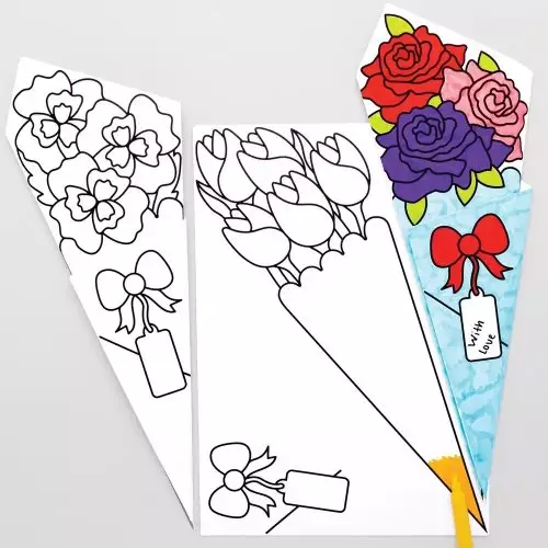 Colour-in Card Flower Bouquets - Pack of 10