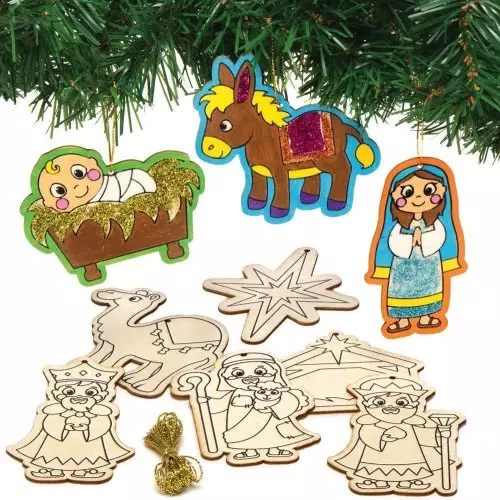 Nativity Colour-in Wooden Decorations - Pack of 12