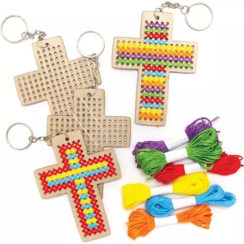 Cross Wooden Cross Stitch Keyrings - Pack of 5