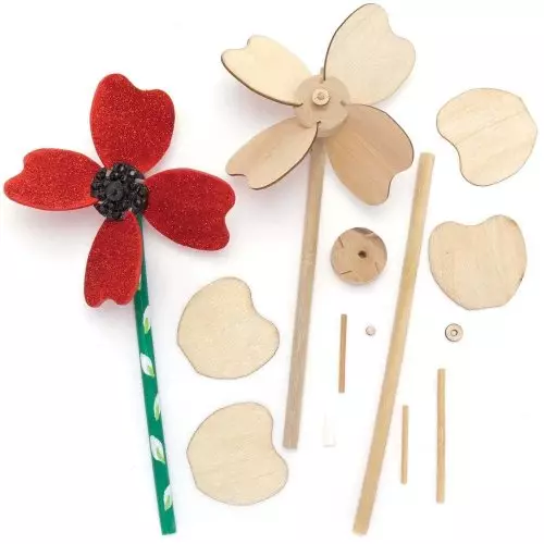 Poppy Wooden Windmill Kits  - Pack of 4