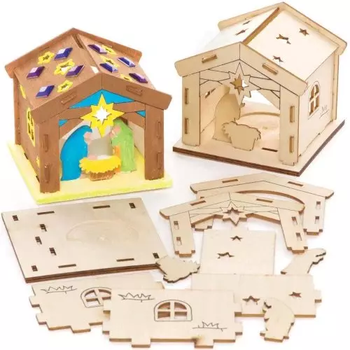 Nativity Stable Wooden Tealight Holder Kits - Pack of 3