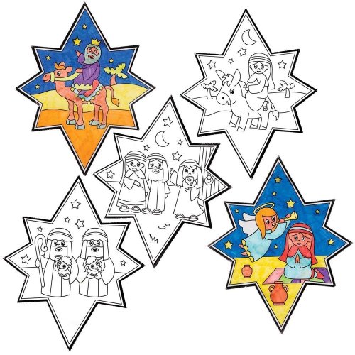 Nativity Colour-in Window Decorations - Pack of 12