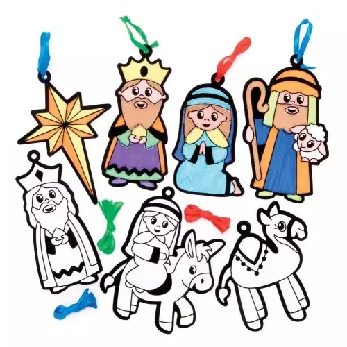 Nativity Fuzzy Art Colour-in Decorations - Pack of 15