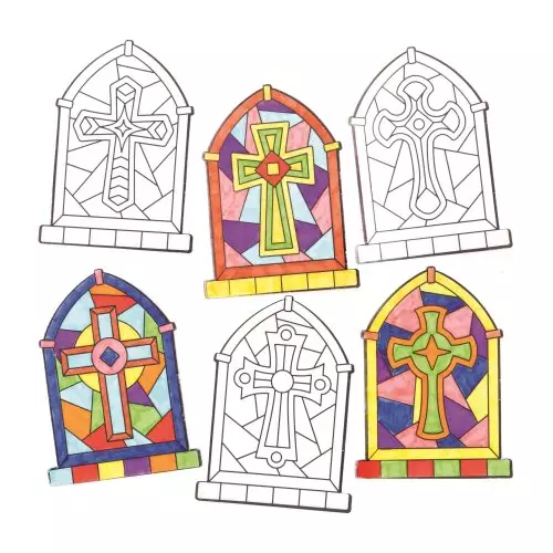Cross Colour-in Window Decorations - Pack of 18