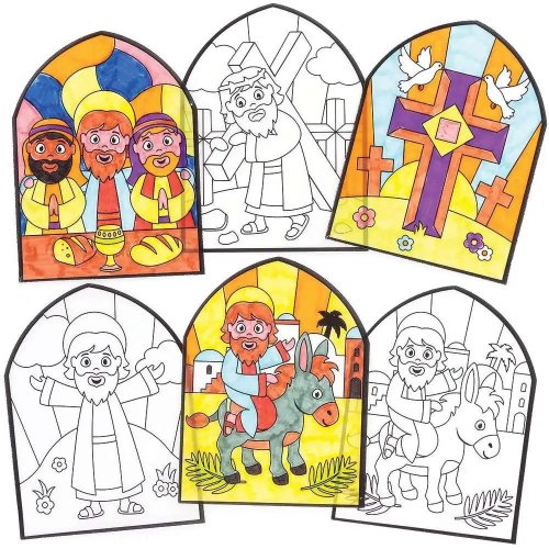 Holy Week Colour-in Window Decorations - Pack of 18