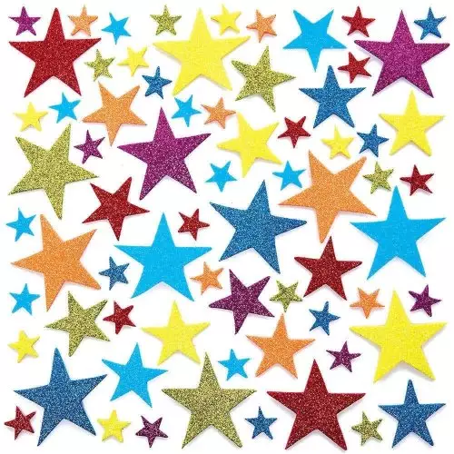 Rainbow Colours Glitter Stars Foam Stickers - Pack of 210