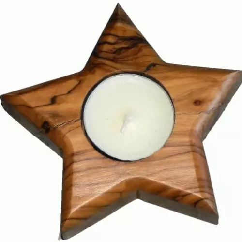 Olive Wood Tealight Holder - Star