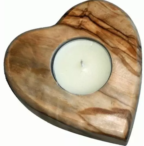 Olive Wood Tealight Holder - Heart