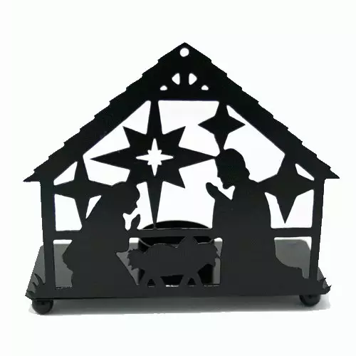 Small Black Metal Nativity Tea Light Holder