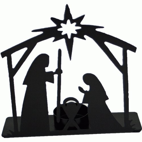 Small Black Metal Nativity Tea Light Holder with Star