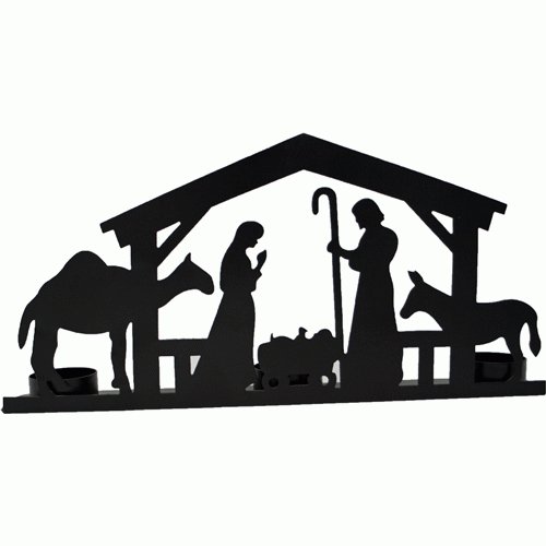 Large Black Metal Nativity Tea Light Holder