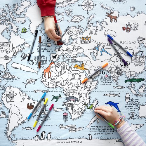World Map Tablecloth - Colour In & Learn
