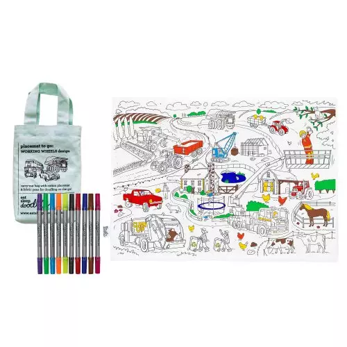 Cars, Trucks And Tractors Placemat To Go - Colour In & Learn