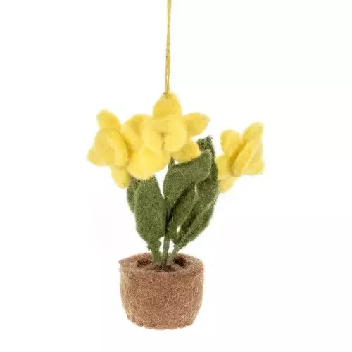 Handmade Hanging Fair trade Felt Pot 'o' Daffodil Decoration