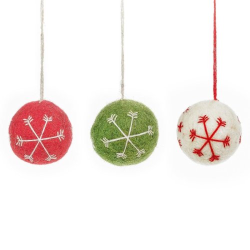 Handmade Felt Traditional Snowflake Baubles Hanging Christmas Tree Decorations