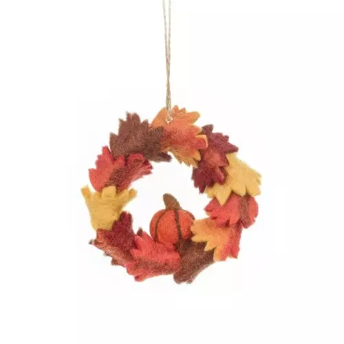 Handmade Felt Autumn Leaves & Pumpkin Wreath Home Decoration