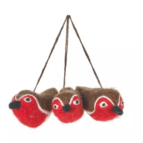 Baby Red Robins (Set of 3) Hanging Biodegradable Christmas Tree Decoration