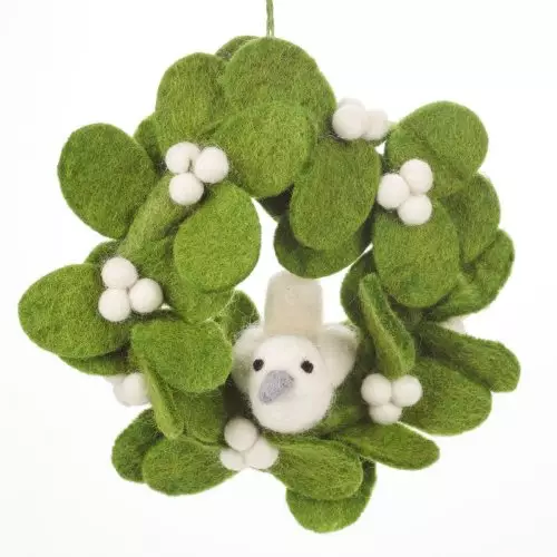 Handmade Felt Fair trade Mistletoe Mini Wreath with Doves Christmas Decoration