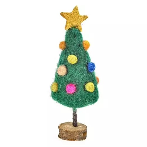 Handmade Felt Mini Christmas Tree on Wooden Stand Standing Decoration