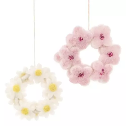 Handmade Hanging Felt Mini Floral Wreath - Daisy  Easter Decoration