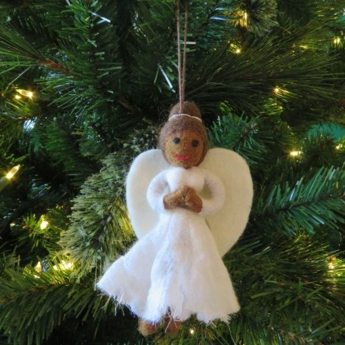 Handmade Felt Fair trade Christmas Angel Hanging Tree Decoration - Black