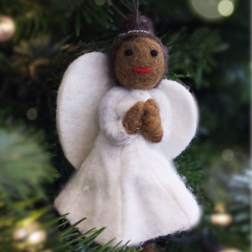 Handmade Felt Fair trade Christmas Angel Hanging Tree Decoration - Black