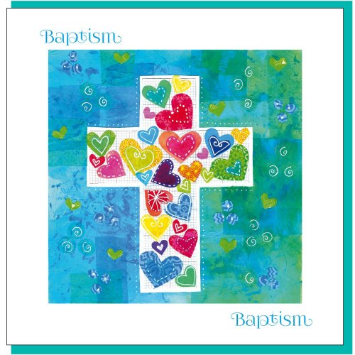 Baptism Hearts & Cross Greetings Card Galatians 3:27