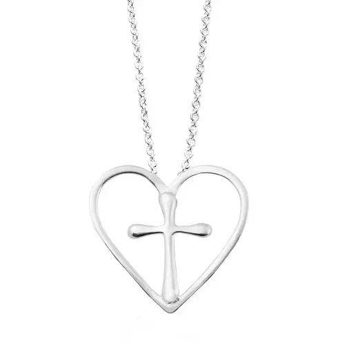 Silver Open Heart Pendant with Solid Cross Centre