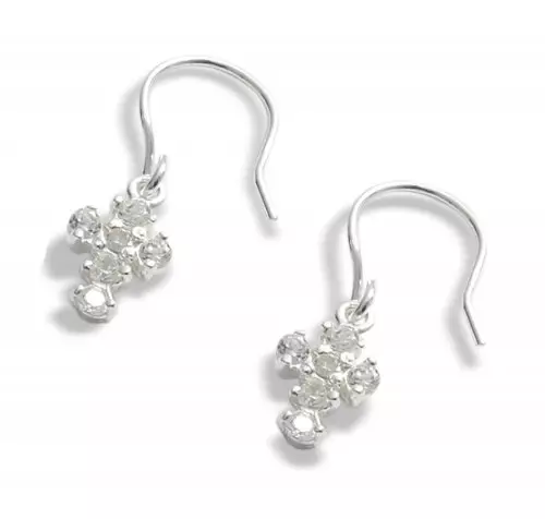 Silver Crystal Cross Hook Wire Earrings
