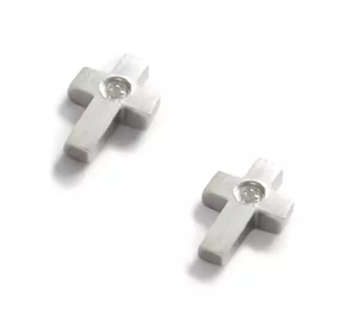 Brushed Silver CZ Set Cross Earrings