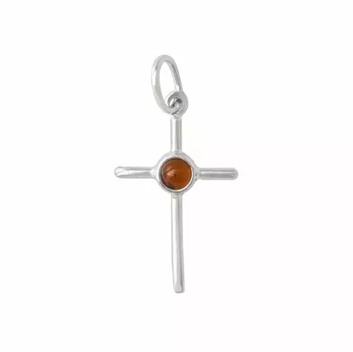 Silver and Amber Cross Pendant