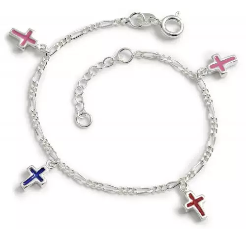 Children's Silver Bracelet with Enamel Cross Charms