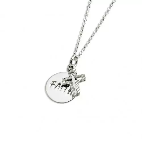 Sterling silver Cross and Faith Charm Pendant