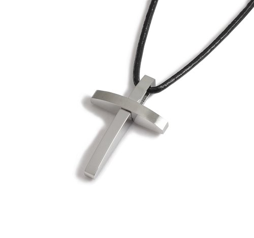 Curved Cross Pendant on Leather Cord