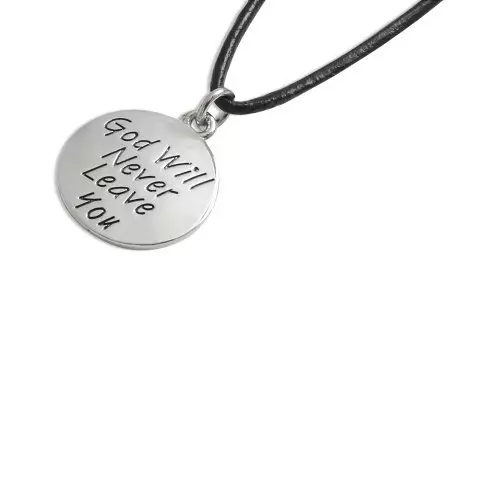 God Will Never Leave You' Pendant on Leather Cord