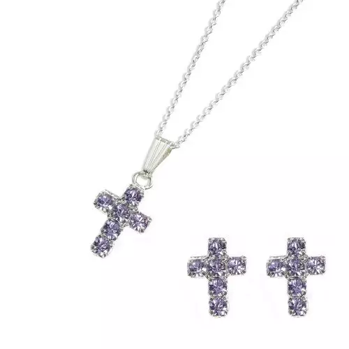 Swarovski Crystal Violet Cross Earring & Pendant Set
