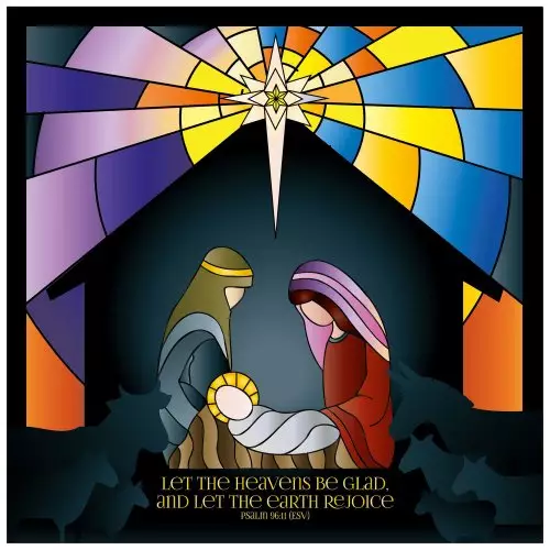 Stained Glass Stable Christmas Card (Pack of 10)