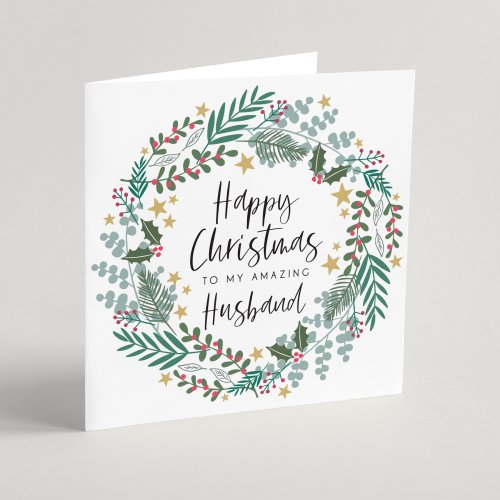 Happy Christmas To My Amazing Husband Single Christmas Card