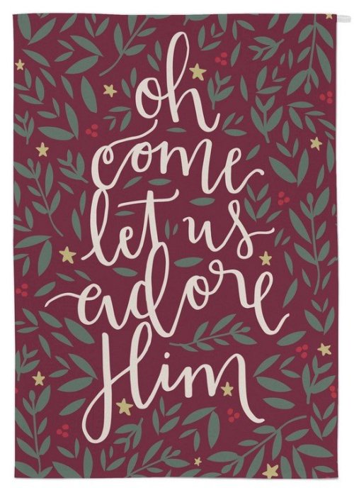 Oh Come Let Us Adore Him Christmas Tea Towel