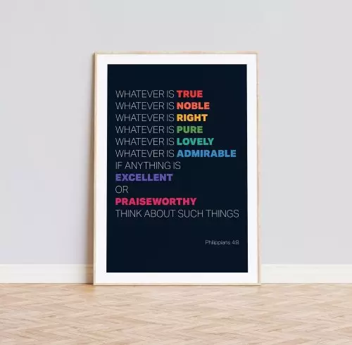 Whatever Is True - Philippians 4:8 - A4 Print - Rainbow