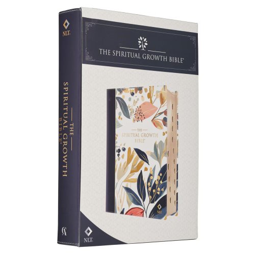 NLT, The Spiritual Growth Bible Faux Leather, Navy with leaves