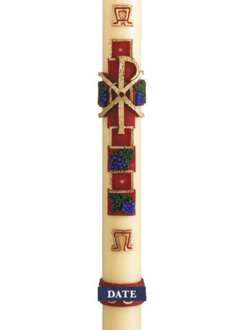 30" x 2" Paschal Candle with Cross with Grapes Design Wax Relief