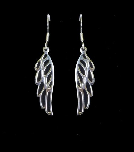 Silver Angel Wing Drop Earrings (R7594)