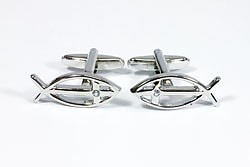 Icthus with Crystal Cufflinks